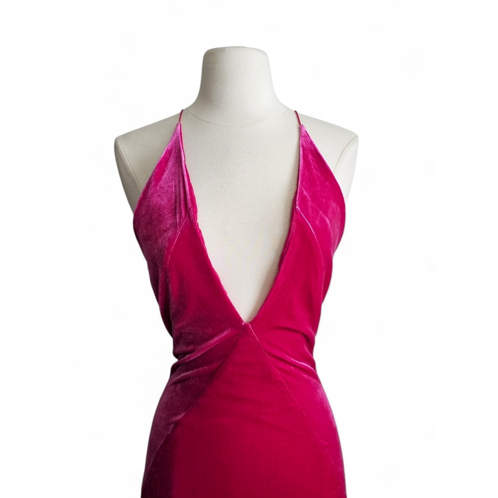 Michael Lo Sordo Alexandra Pink Velvet Plunge Halter Maxi Dress Nwt Us 2 Au 6 — image 5 of 8